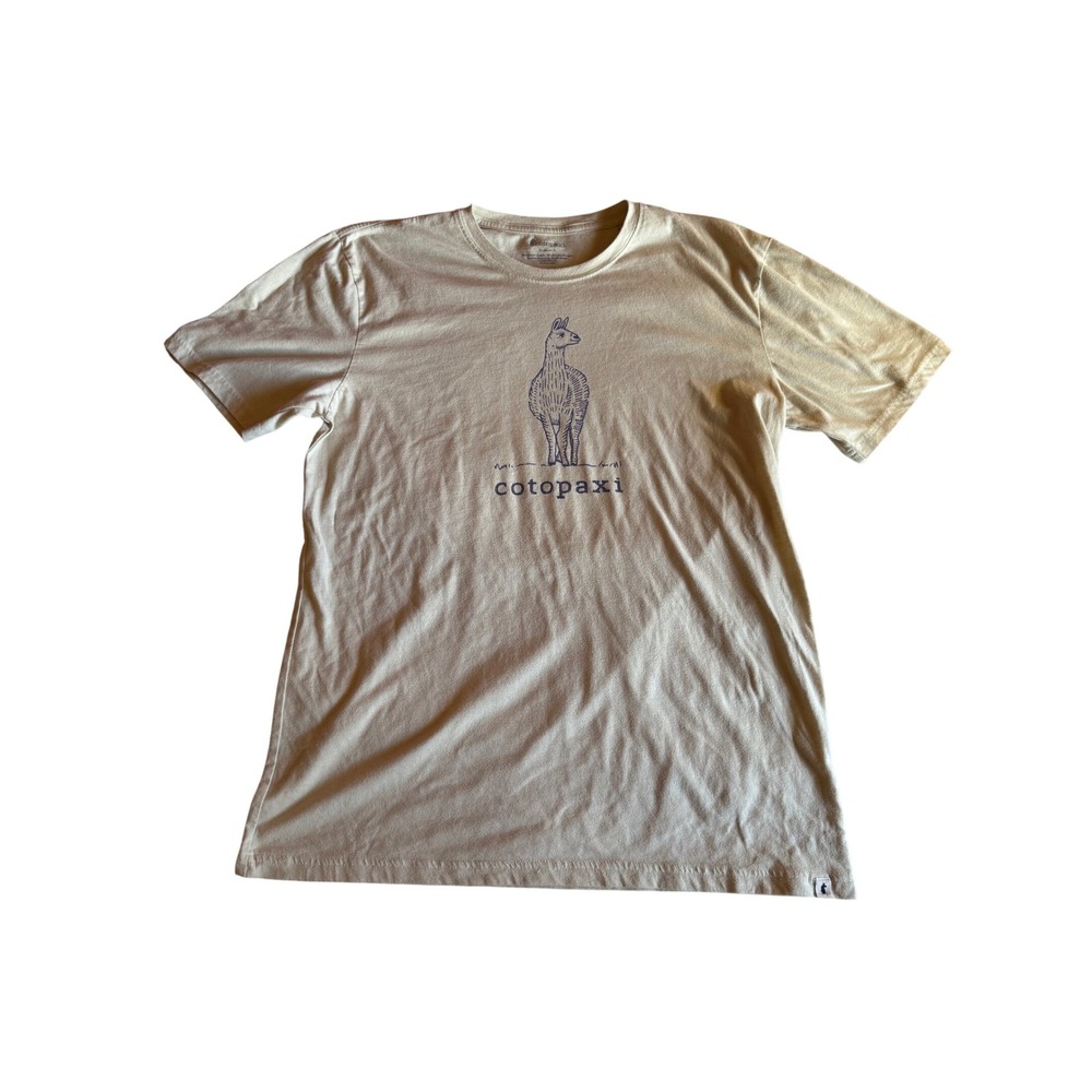 Cotopaxi Womens XL Llama Graphic T-Shirt Tan Organic Cotton Recycled Poly Blend